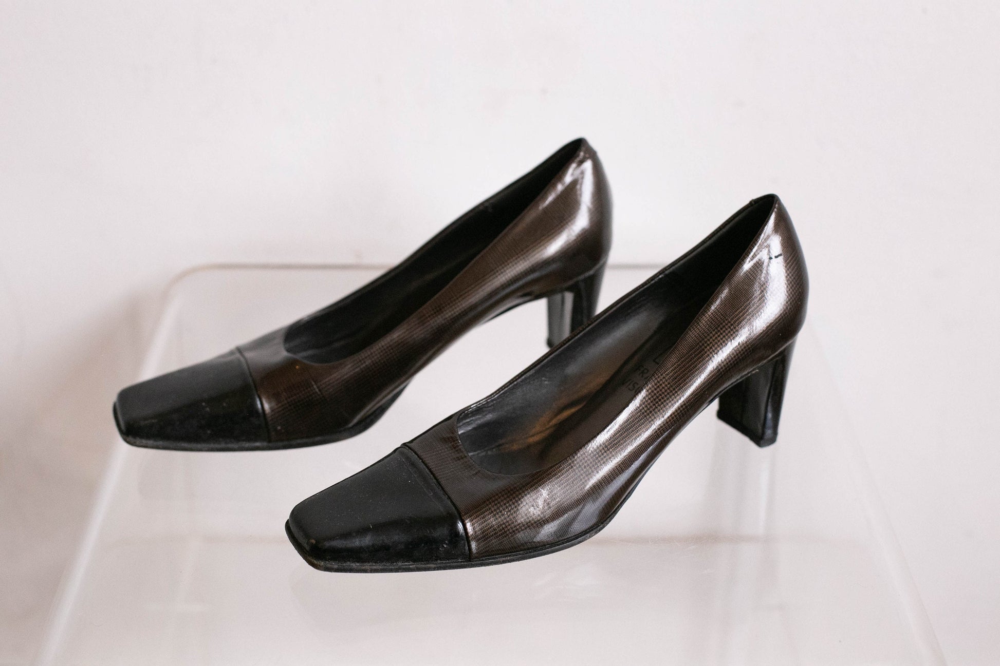 Vintage Franco Visconti High Heels, Dark Grey Leather Designer Shoes EU 38, Elegant Squared Toe Pumps with 6 cm Heel
