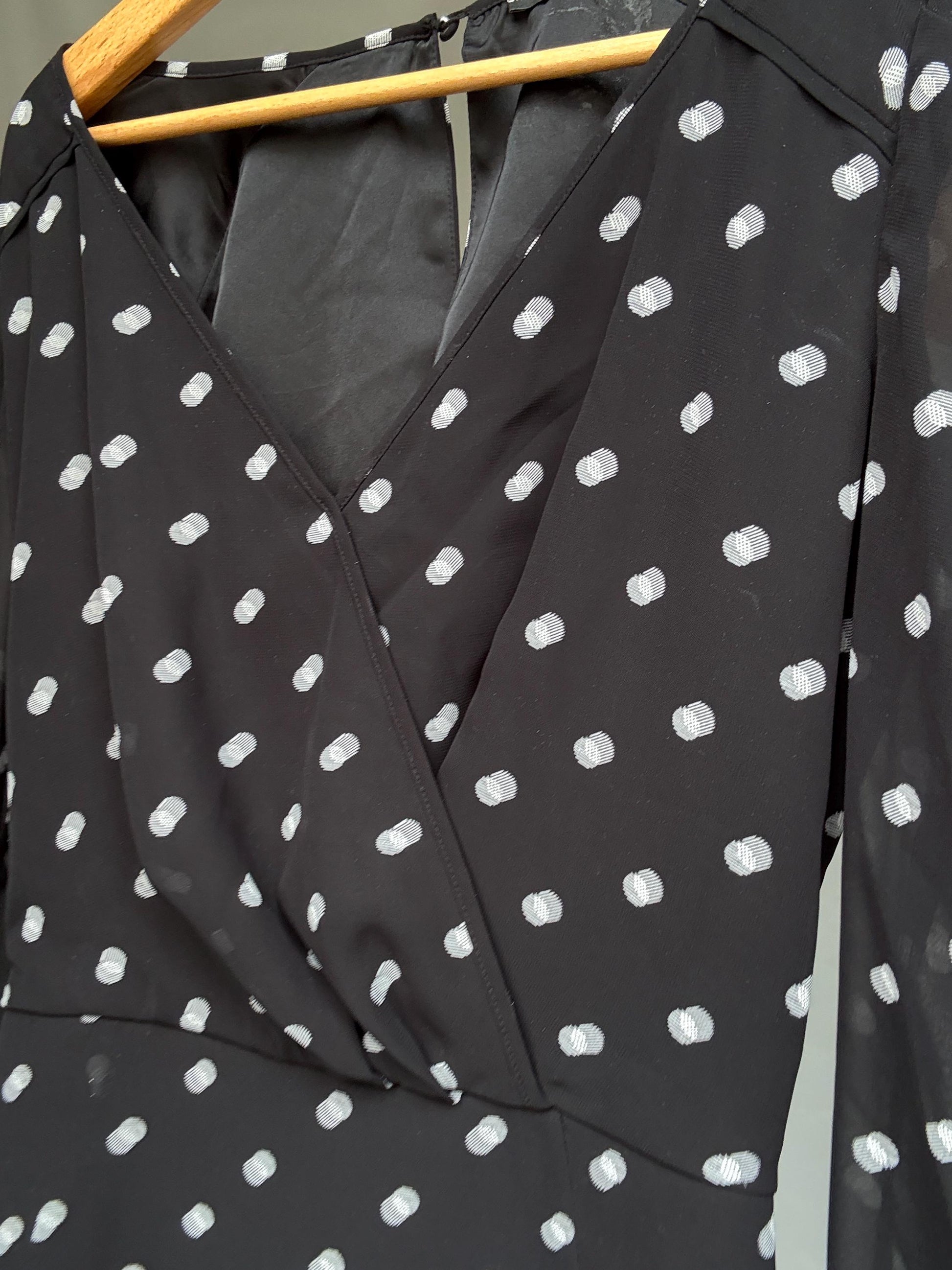 Guess Los Angeles black polka dot bodysuit, v neck top, XS