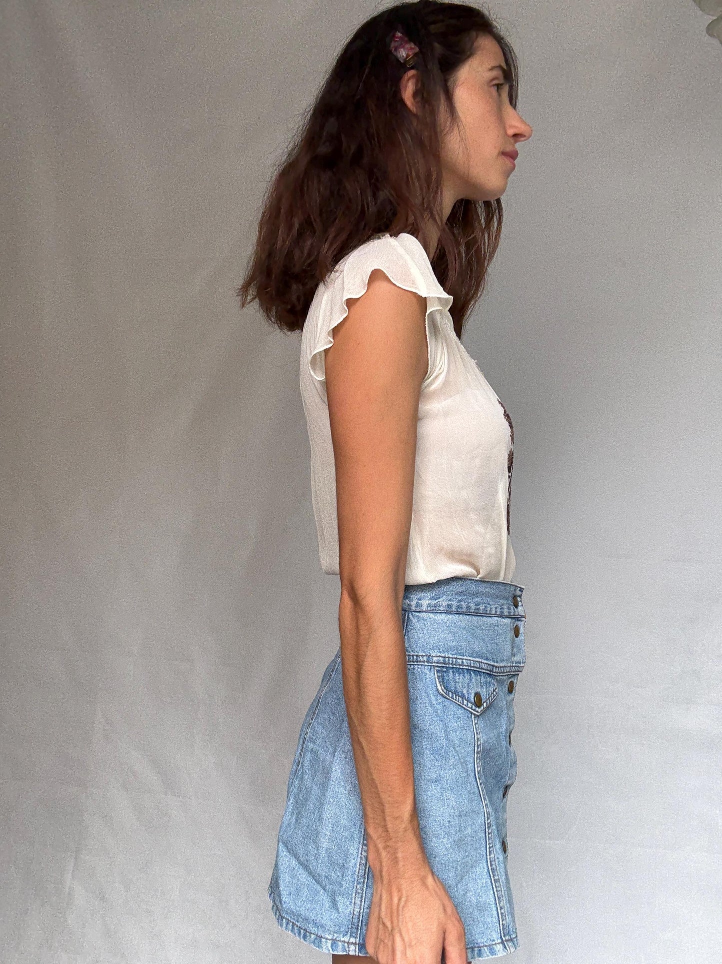 Vintage sheer embroidered blouse with round neckline, cottagecore bohemian see through festival top, casual daywear, Size XS