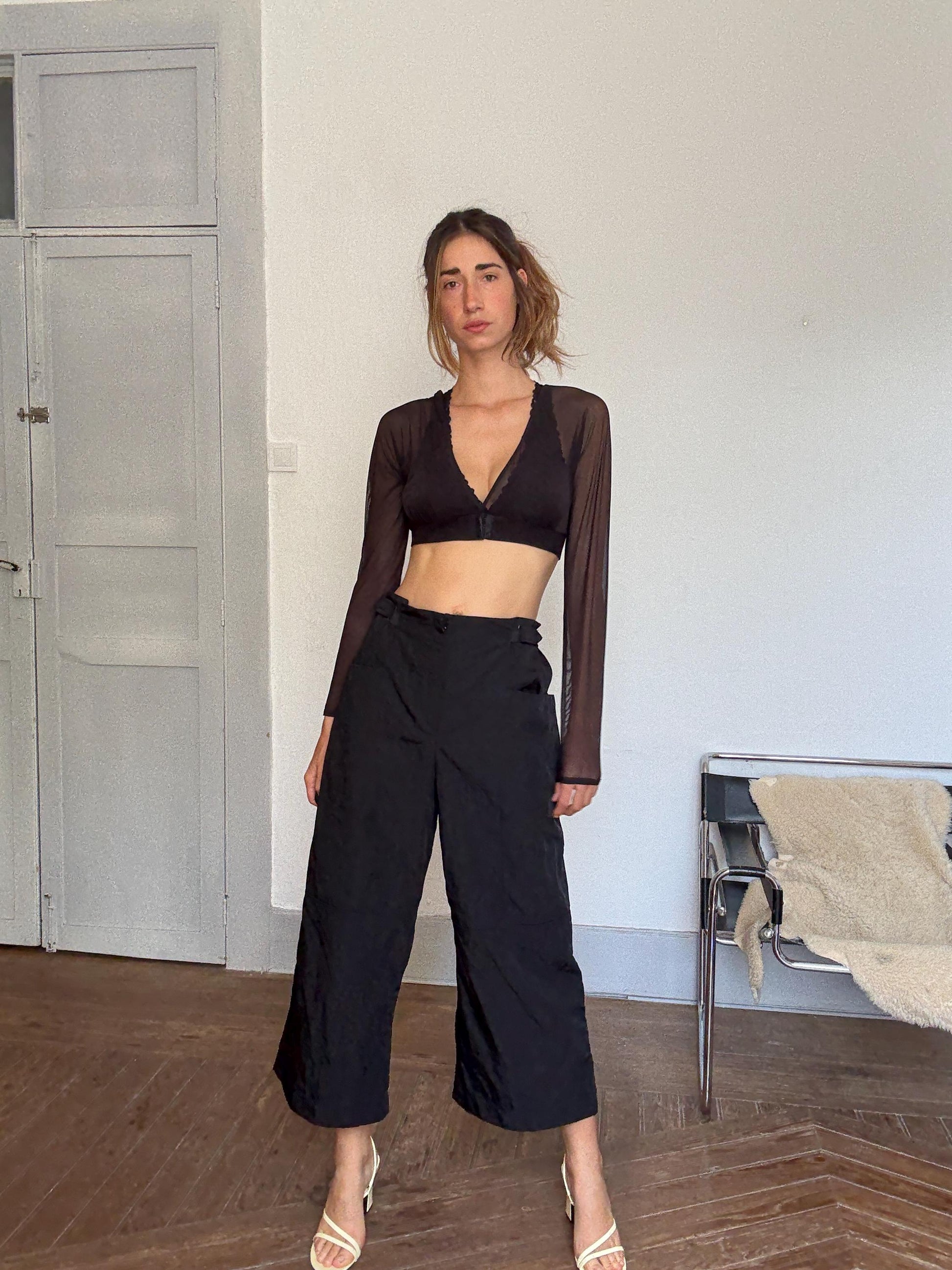 Annette Görtz wide leg cropped trousers in black – minimalist avant-garde Berlin style, made in Germany, size 40, designer piece