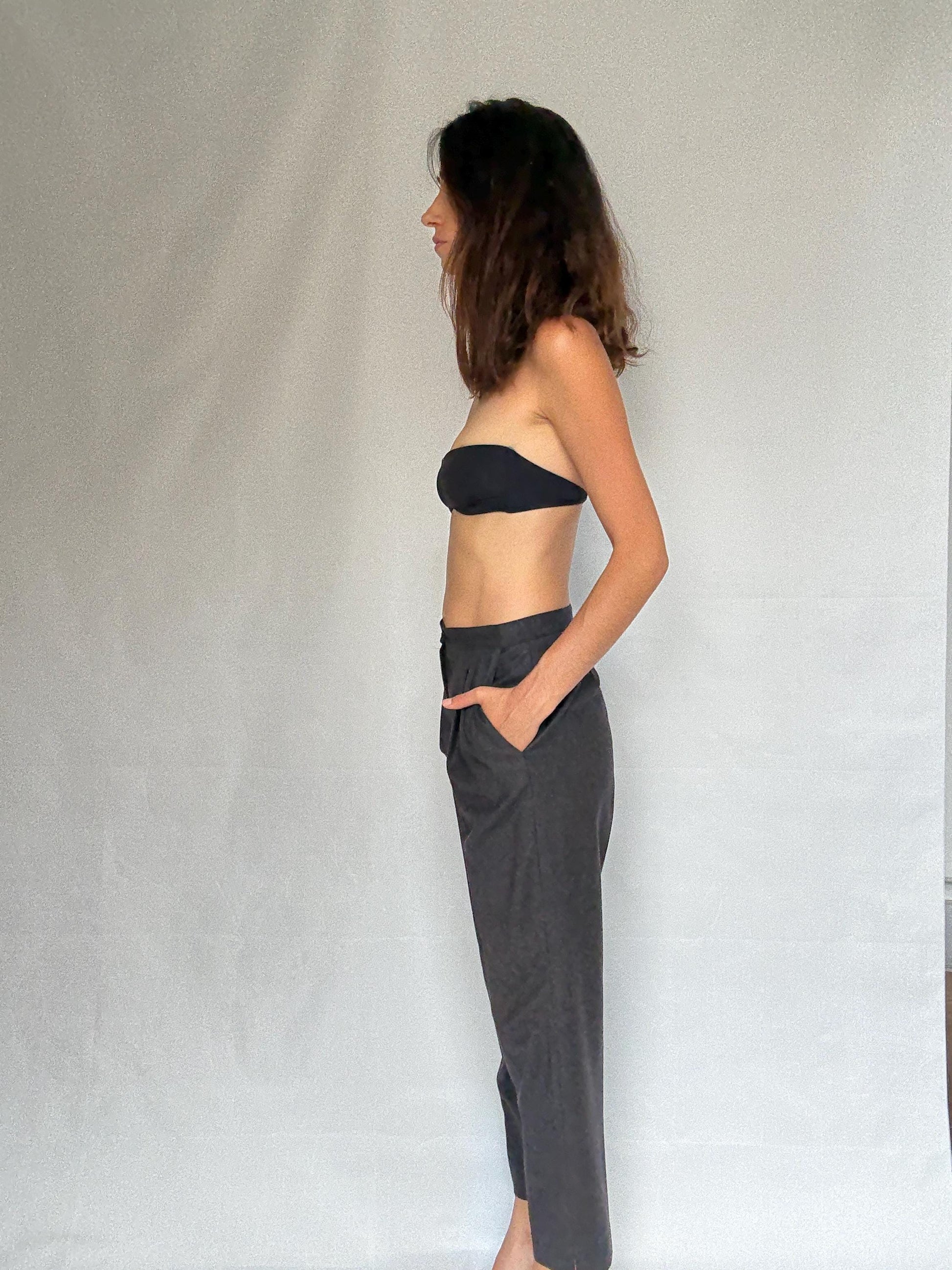 Vintage dark grey trousers, Pure virgin wool high waist tapered fit pants, pleated front dark academia wear, US S, smart winter wear fashion