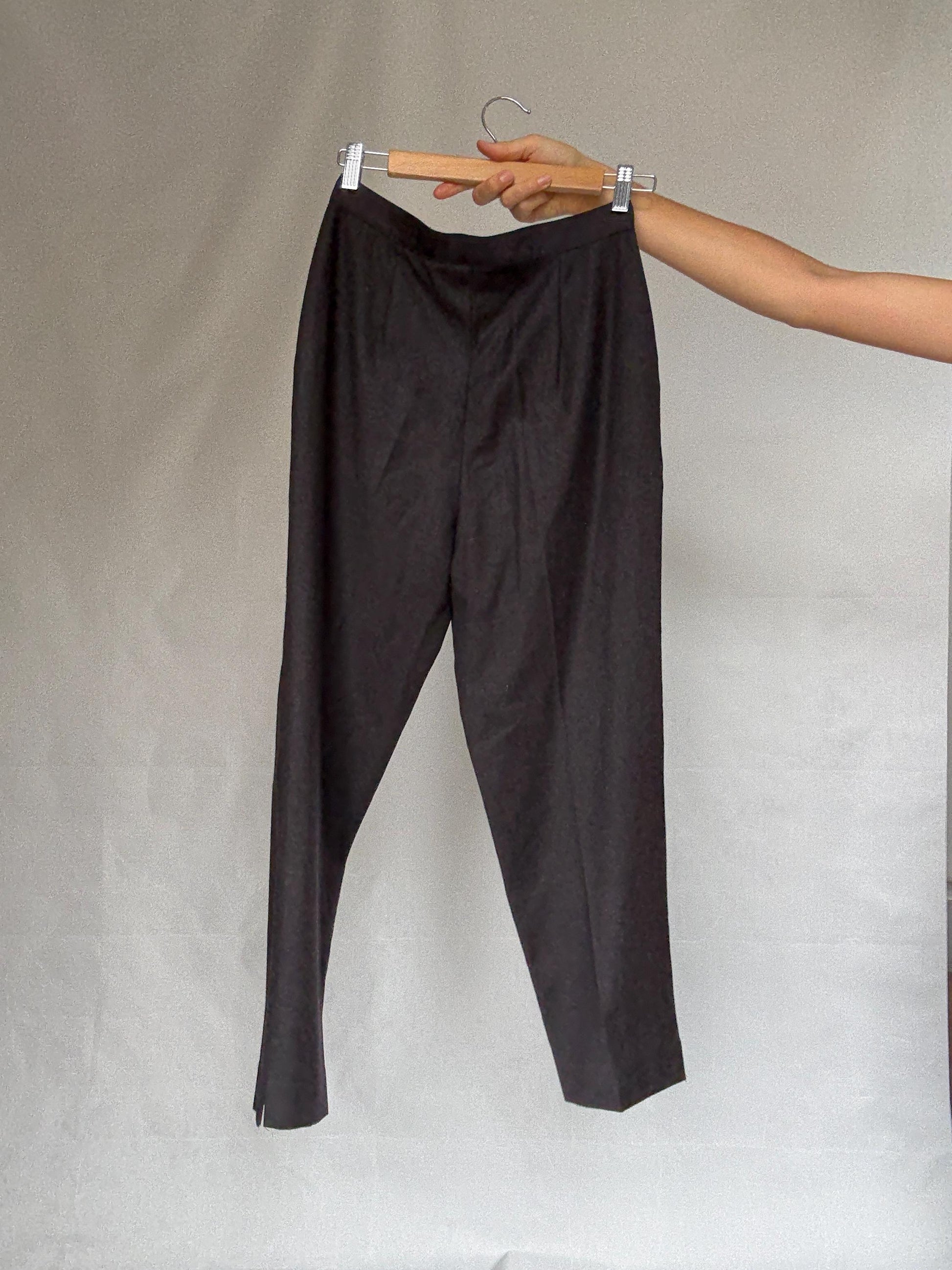 Vintage dark grey trousers, Pure virgin wool high waist tapered fit pants, pleated front dark academia wear, US S, smart winter wear fashion