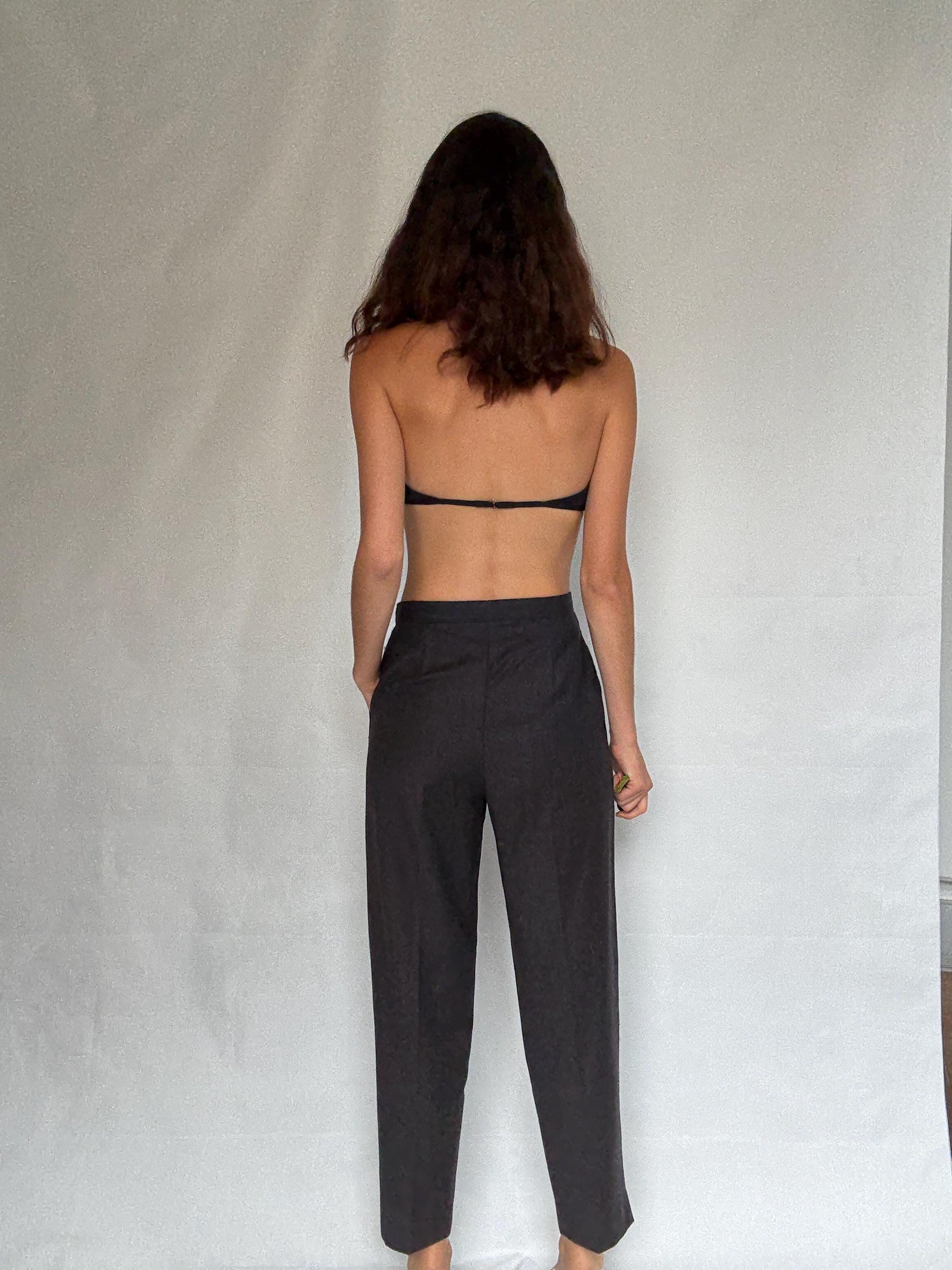 Vintage dark grey trousers, Pure virgin wool high waist tapered fit pants, pleated front dark academia wear, US S, smart winter wear fashion