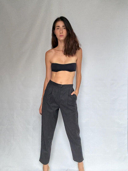 Vintage Dark Grey Wool Tapered Trousers