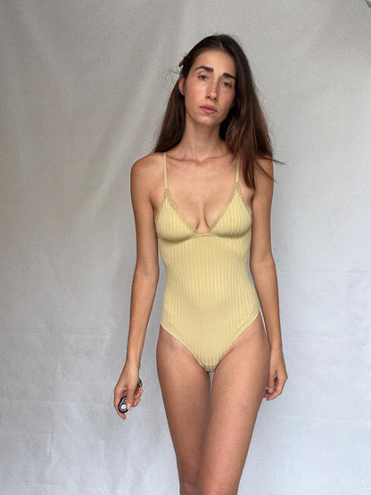Yellow Lace Trim Lingerie Bodysuit