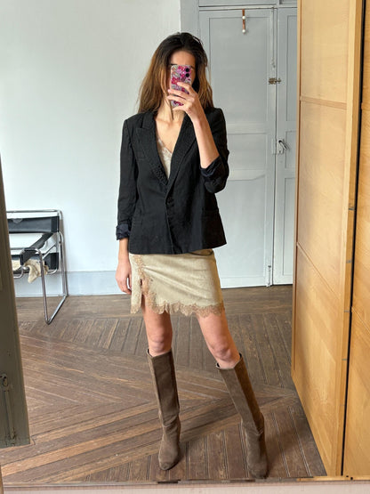 Vintage Black Linen Blazer, Oversized Fit