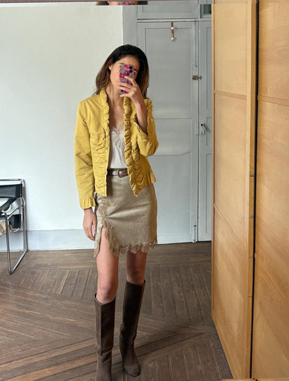 Vintage Yellow Ruffle Blazer