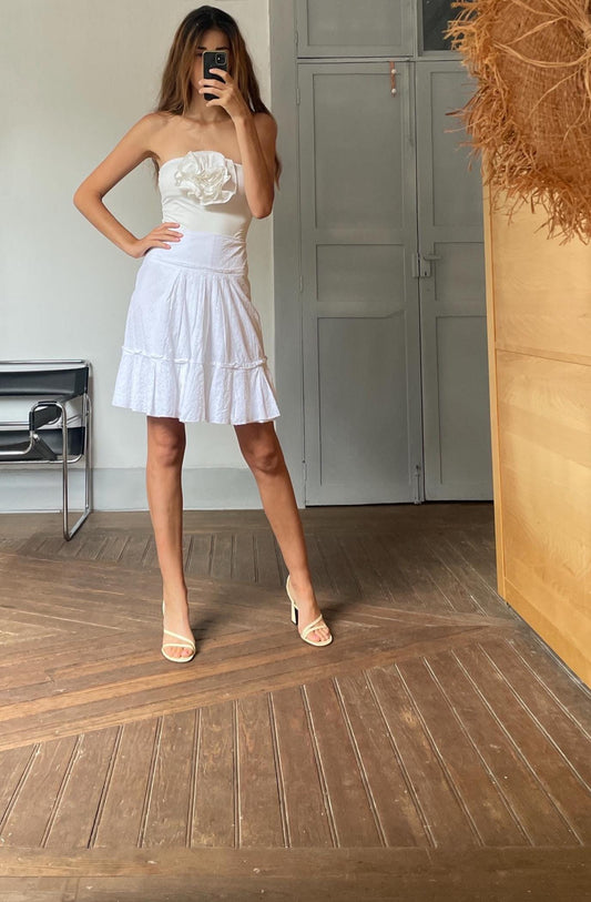 Vintage Marella White Eyelet Midi Skirt | Italian Designer Summer Cotton Ruffle Skirt