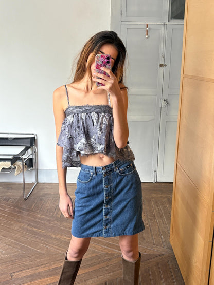 Vintage Blue Denim Button-Down Skirt