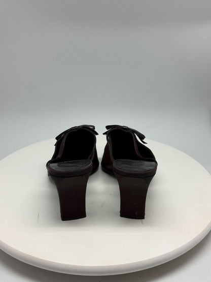 Dark Burgundy Leather Heels with Minimalist Strap — fabric close-up