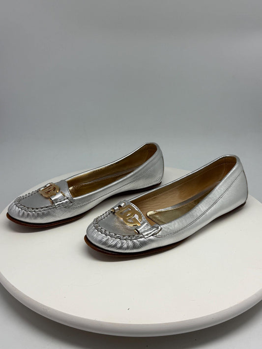 Dolce & Gabbana silver loafers, genuine leather, made in italy, slip on style, vintage old money aesthetic, US 7.5, EU 38