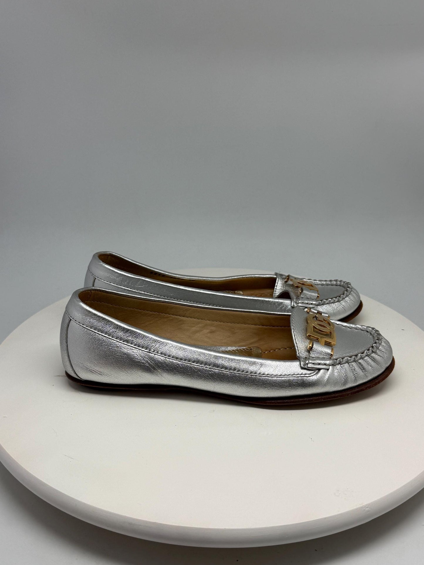 Dolce & Gabbana silver loafers, genuine leather, made in italy, slip on style, vintage old money aesthetic, US 7.5, EU 38