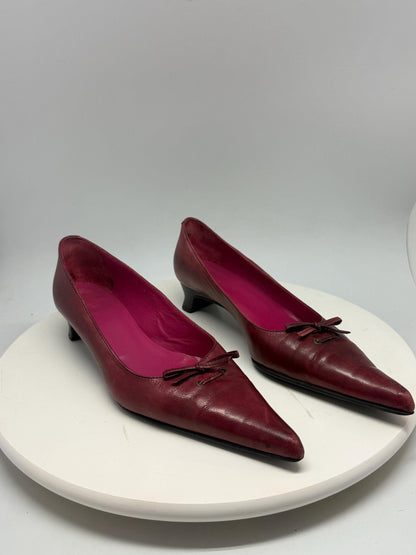 Burgundy Genuine Leather Pointed Toe Heels — detail