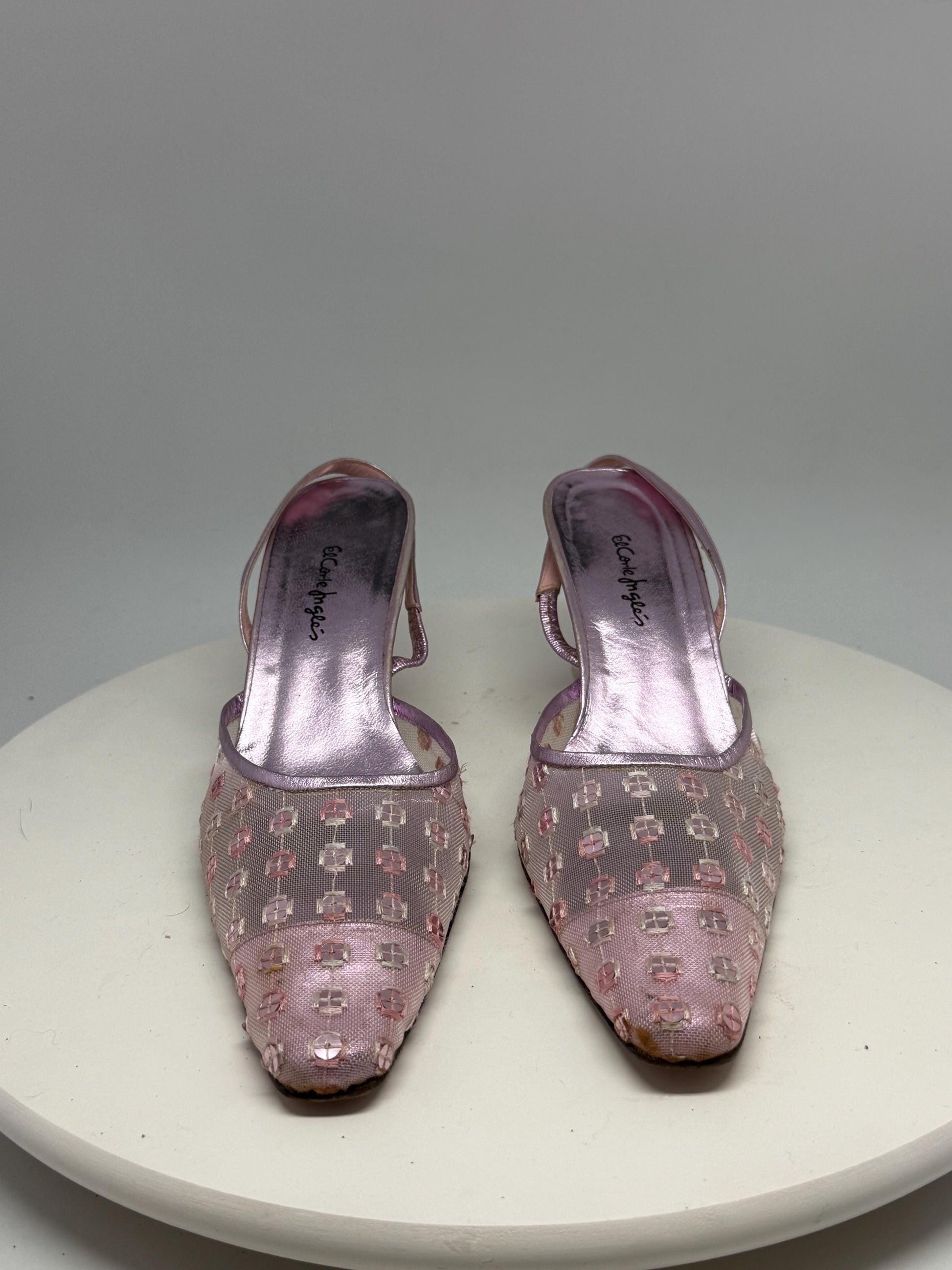 Vintage Rosanna lavender slingback heels, genuine leather, pointed toe, embroidered mesh, romantic feminine, EU 41, evening attire