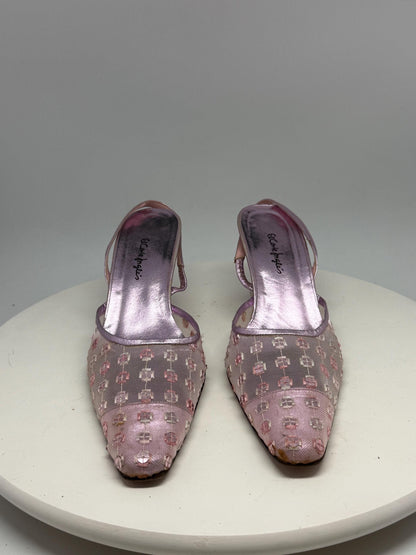 Lavender Leather Slingback Heels — back view