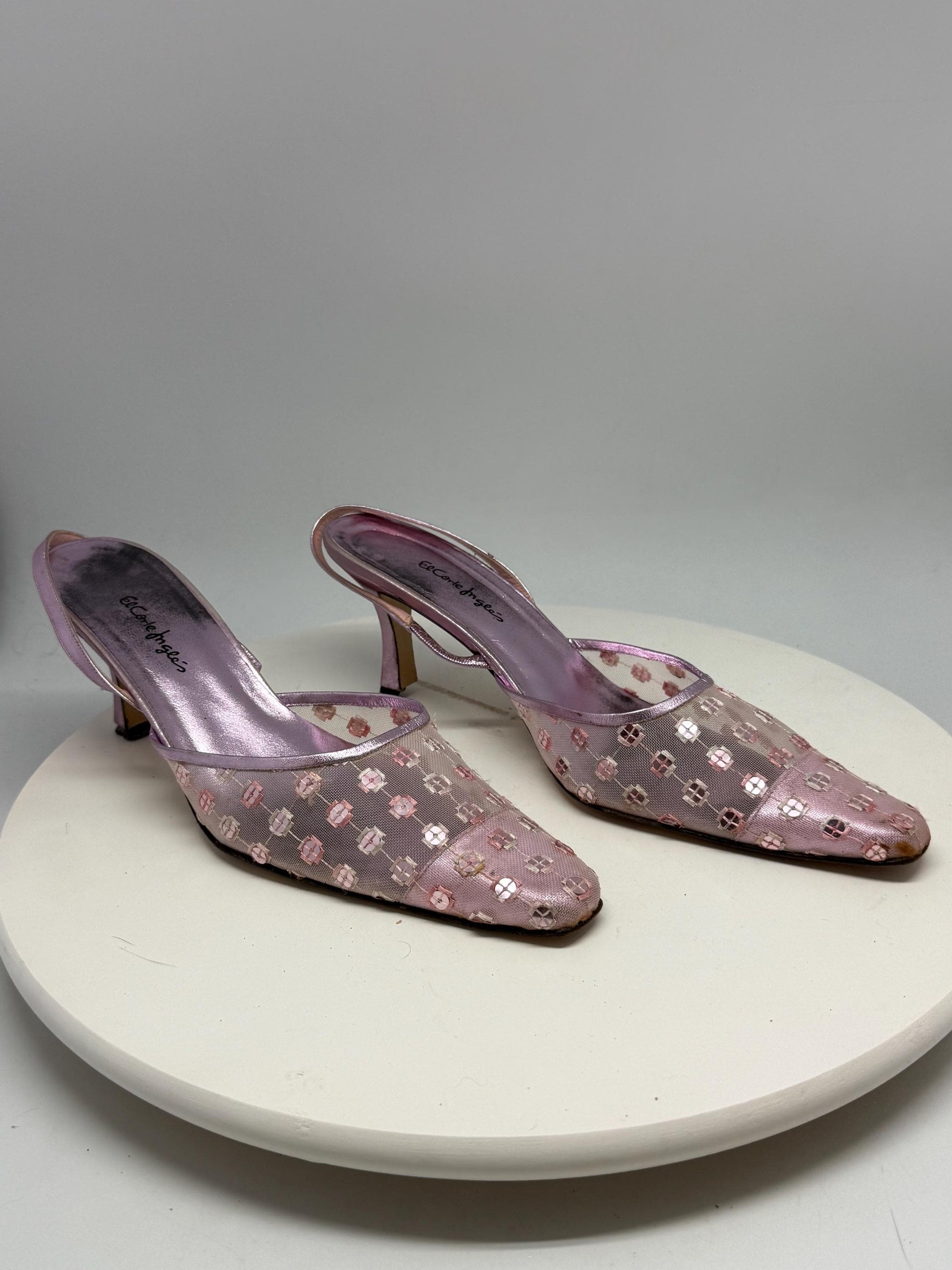 Vintage Rosanna lavender slingback heels, genuine leather, pointed toe, embroidered mesh, romantic feminine, EU 41, evening attire