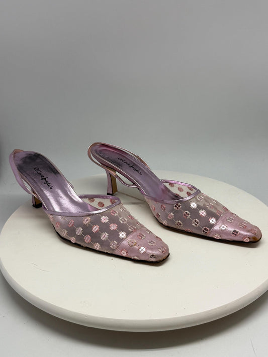 Vintage Rosanna lavender slingback heels, genuine leather, pointed toe, embroidered mesh, romantic feminine, EU 41, evening attire