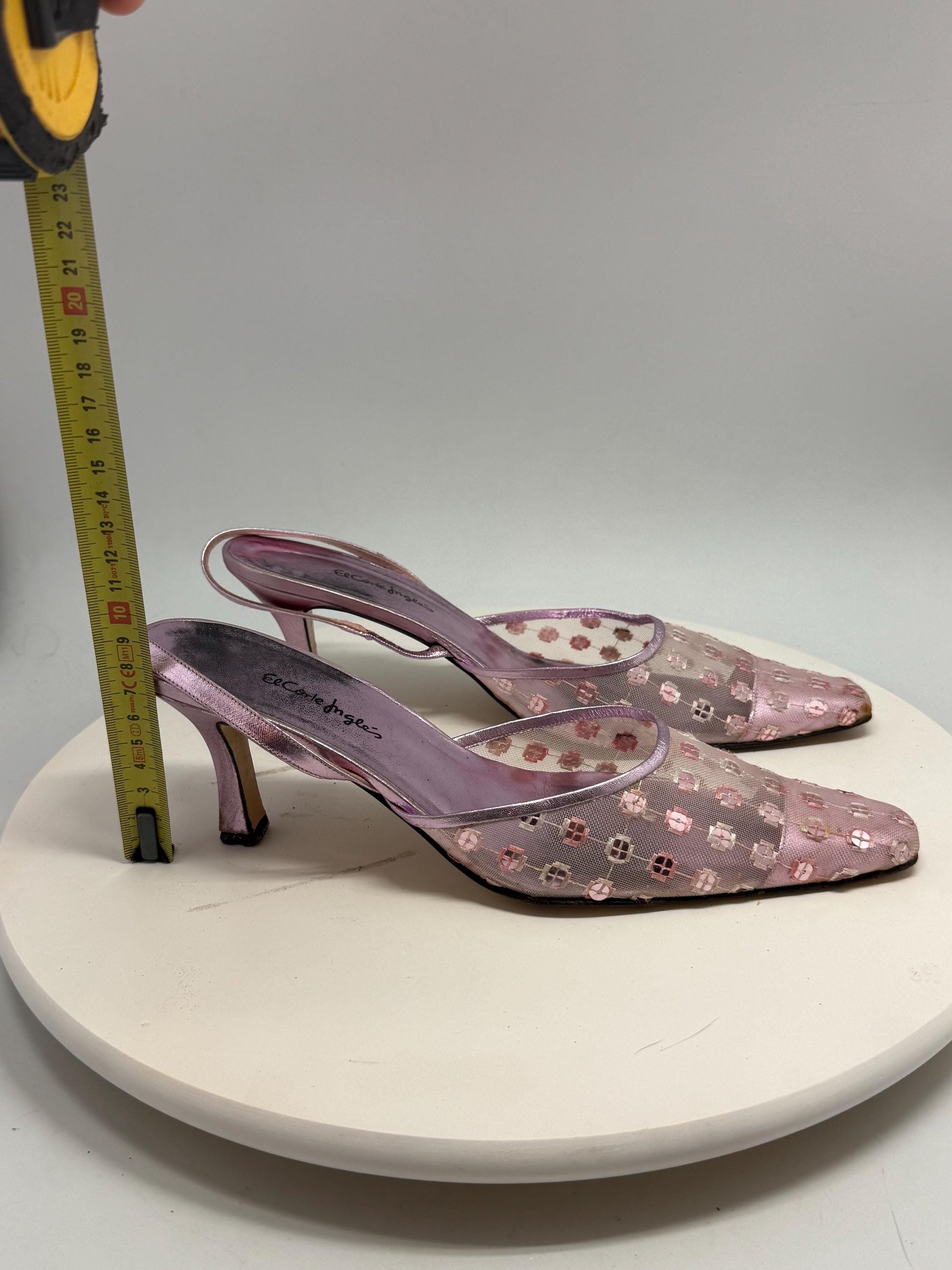Vintage Rosanna lavender slingback heels, genuine leather, pointed toe, embroidered mesh, romantic feminine, EU 41, evening attire