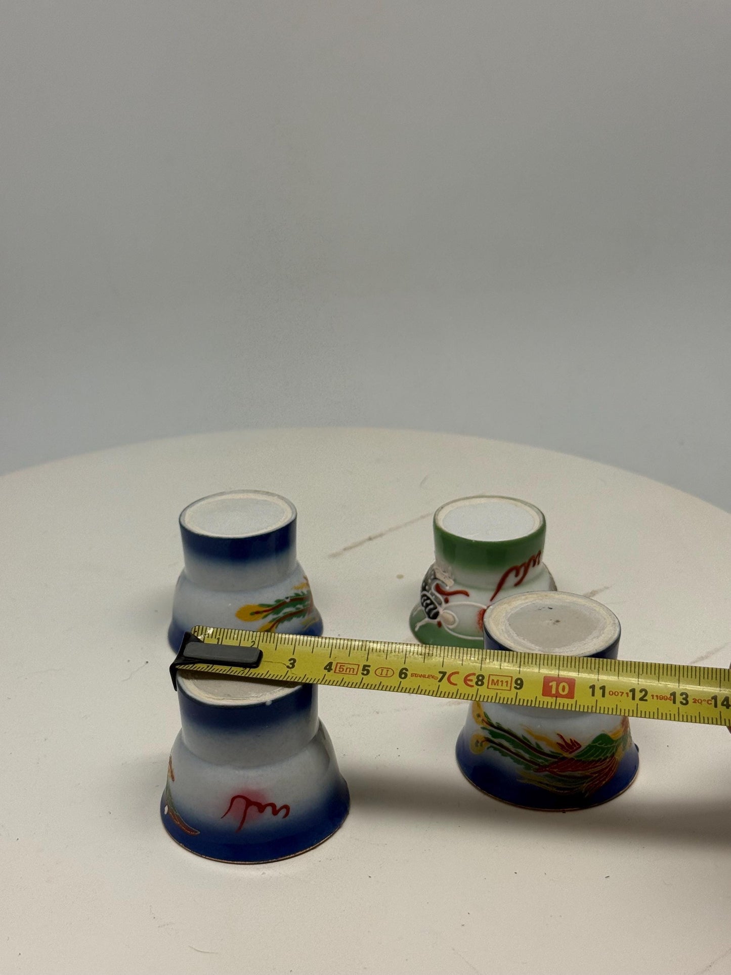 Vintage naughty reveal shot glass set, ceramic, intricate hand painted designs, retro 70s, barware collection