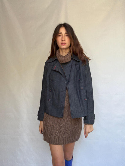 Vintage Dark Denim Double Breasted Jacket — back view