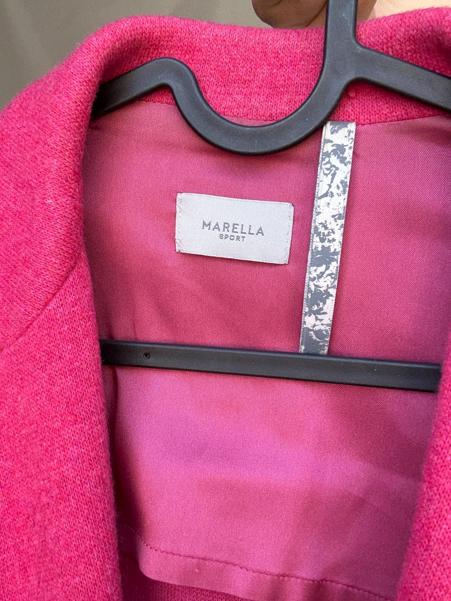 Marella pink blazer, cotton and wool blend, tailored fit, notched lapel, flap pockets, minimalist chic, US XS