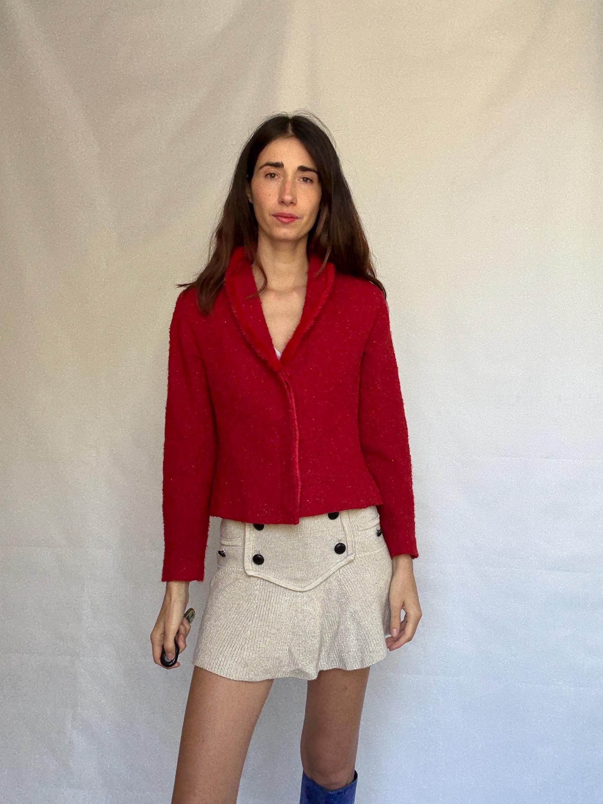 Vintage Red Bouclé Jacket Blazer — additional view 7
