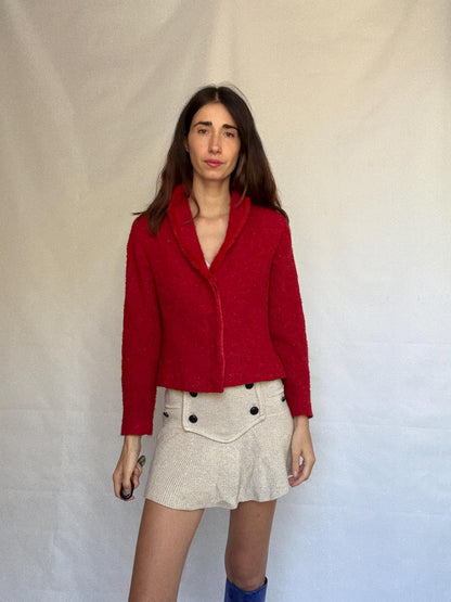Vintage Red Bouclé Jacket Blazer — additional view 7