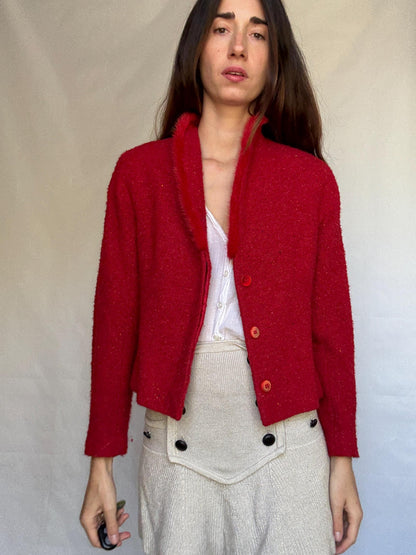 Vintage Red Bouclé Jacket Blazer — additional view 5