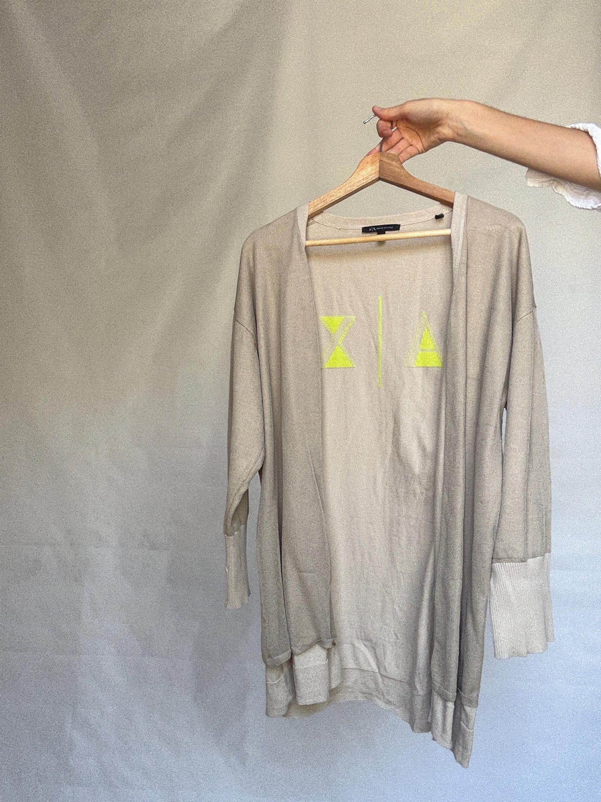 Armani Exchange beige cardigan, 100% cotton, open, front style, ribbed cuffs and hem, minimalist Sofia Richie Grainge style, US XL