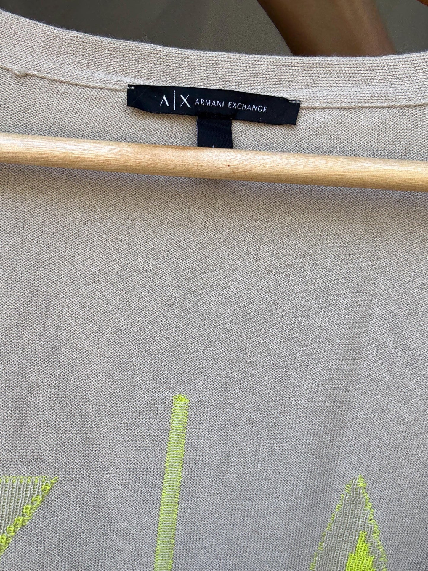 Armani Exchange beige cardigan, 100% cotton, open, front style, ribbed cuffs and hem, minimalist Sofia Richie Grainge style, US XL