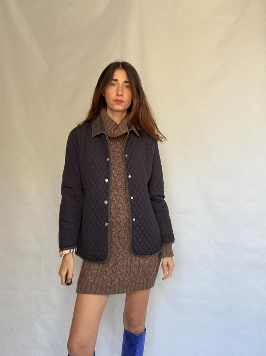 Burberry London quilted jacket, perfect for autumn, classic fit, snap buttons, corduroy collar, vintage, US L, streetwear chic