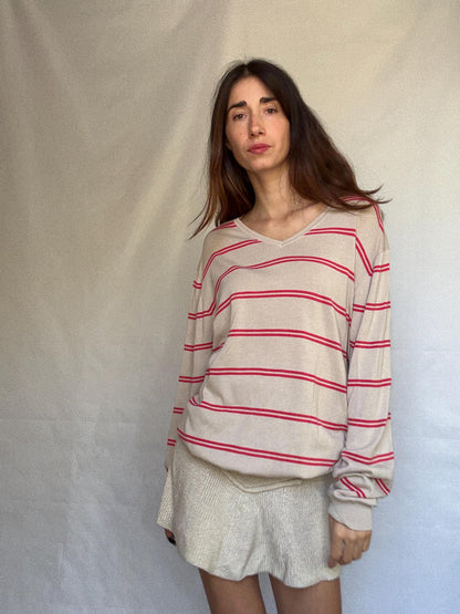 Beige Striped Cotton Jumper With Ribbed Cuffs — additional view 5