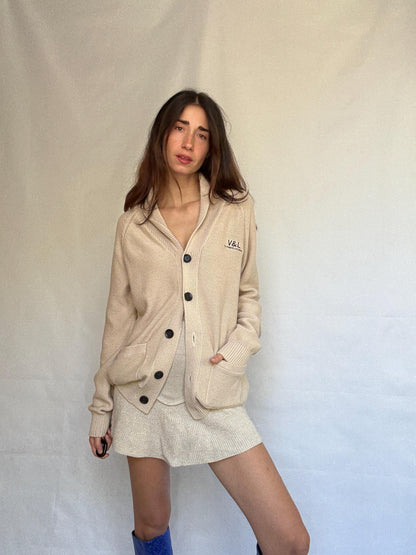 Beige Cotton Shawl Collar Cardigan — additional view 9