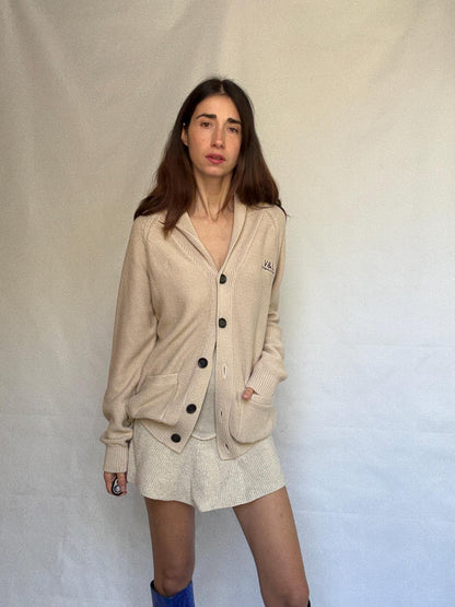 Beige Cotton Shawl Collar Cardigan — additional view 7