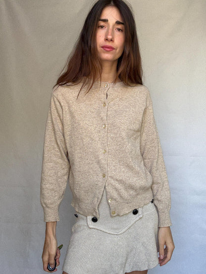 Light Beige Lambswool Blend Cardigan — back view