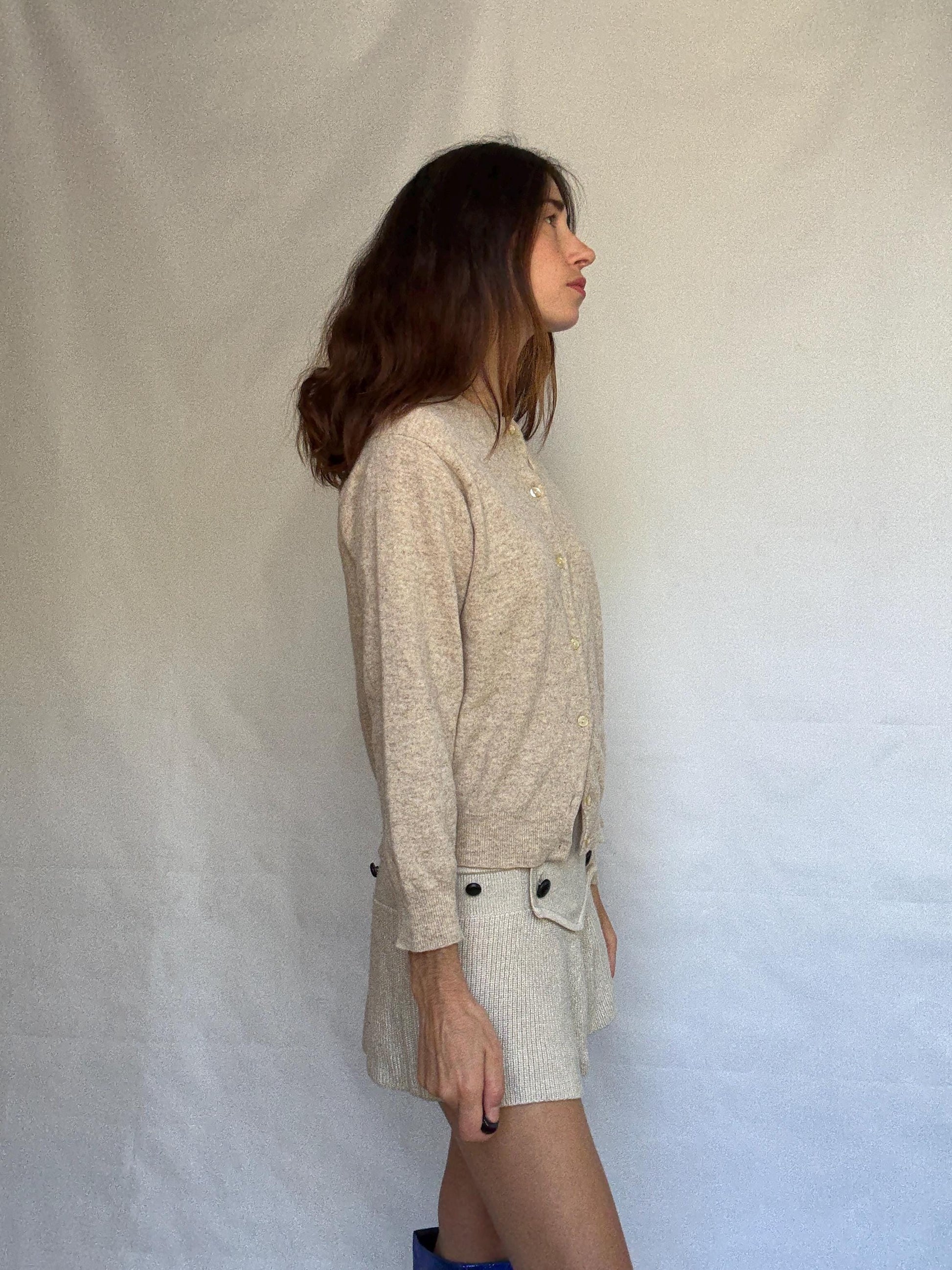 Light Beige Lambswool Blend Cardigan — additional view 5