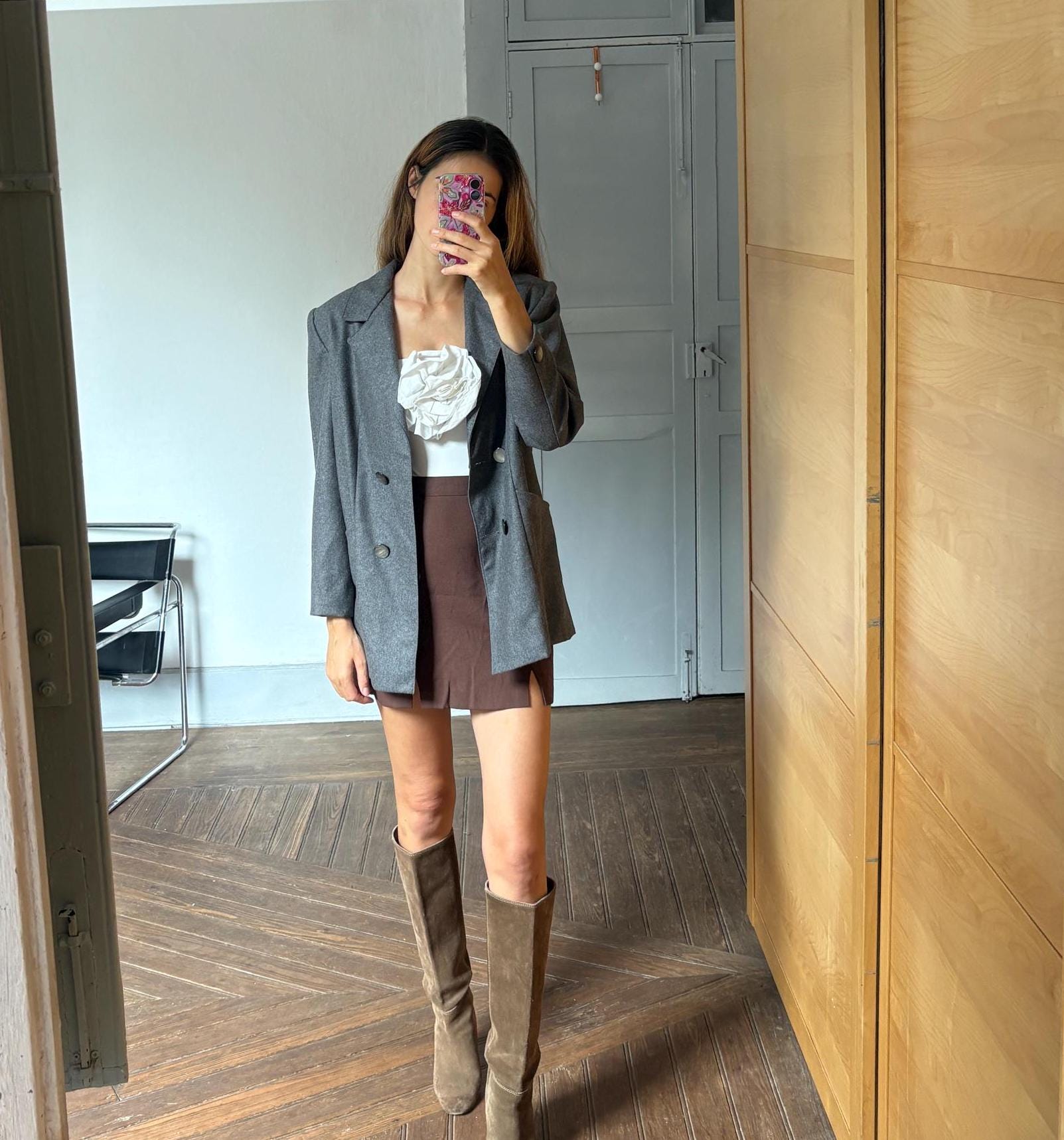 Oversized Vintage Grey Wool Blazer — detail