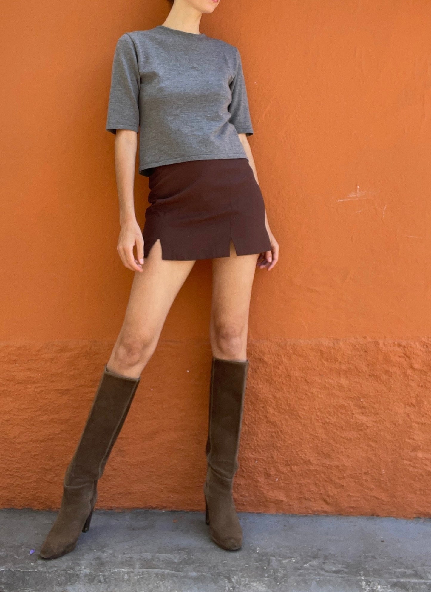 Wool Max Mara shirt, Grey vintage designer clothing, Made in Italy warm winter undershirt, Virgin wool woman top