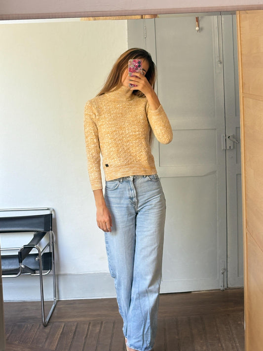 Wool yellow and white pullover, German design jumper