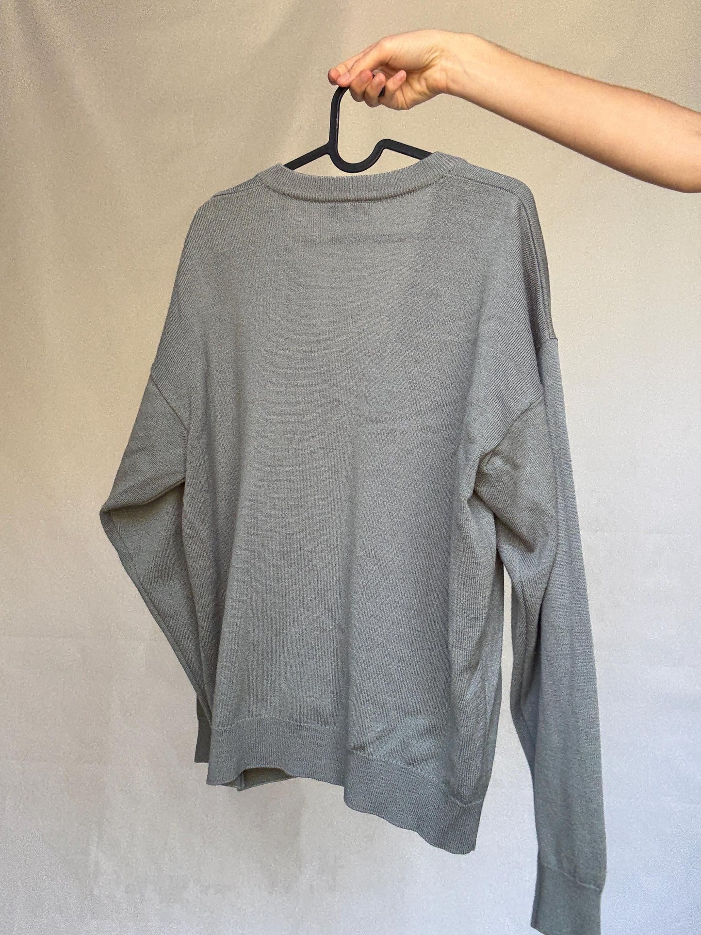 Vintage Lacoste gray cardigan, wool blend, v neck button front, ribbed cuffs, vintage casual vibe, US XL, versatile layering