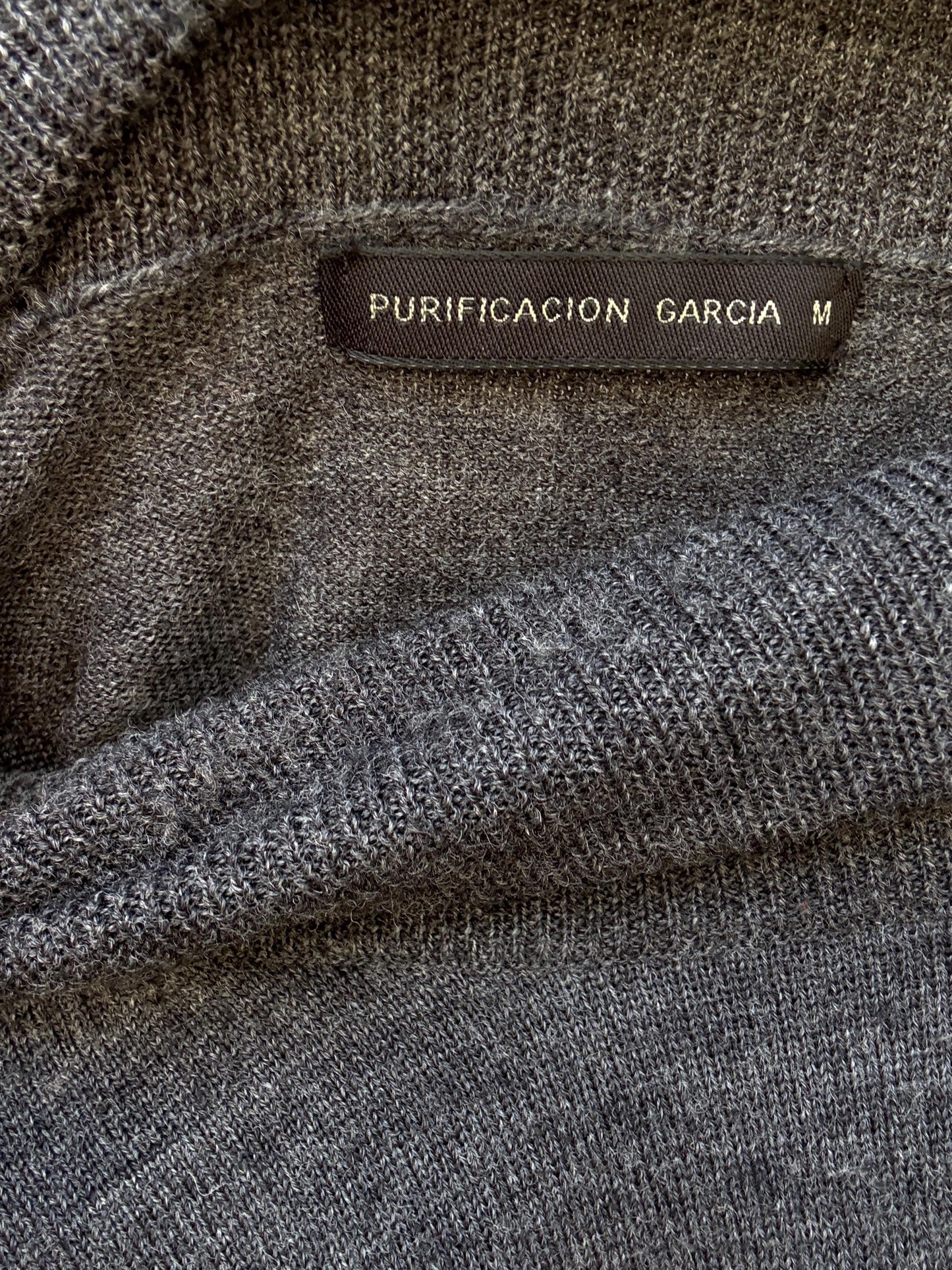 Purificación García charcoal turtleneck sweater, classic fit, ribbed cuffs and hem, minimalist chic, US M, office essential