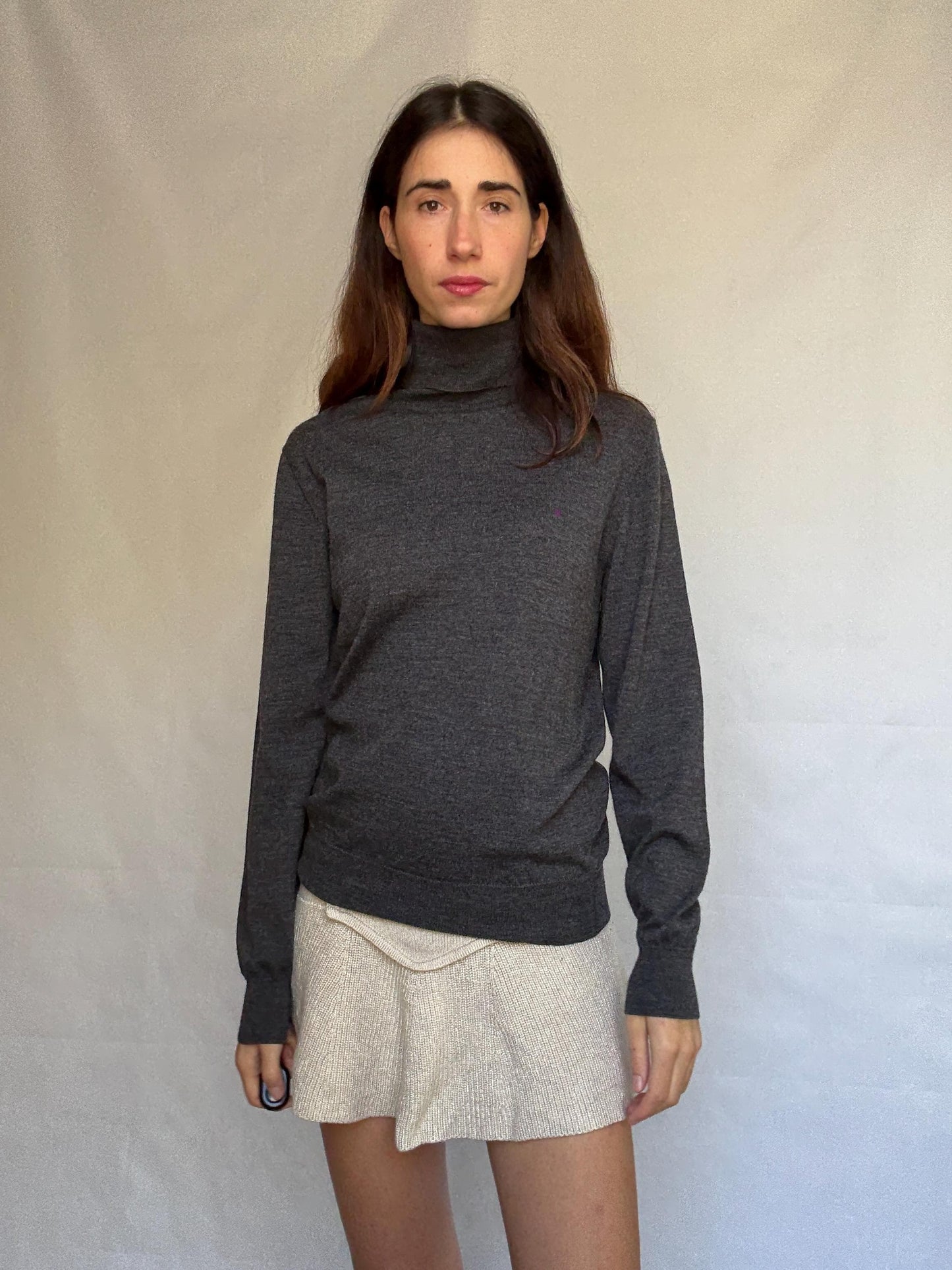 Purificación García charcoal turtleneck sweater, classic fit, ribbed cuffs and hem, minimalist chic, US M, office essential