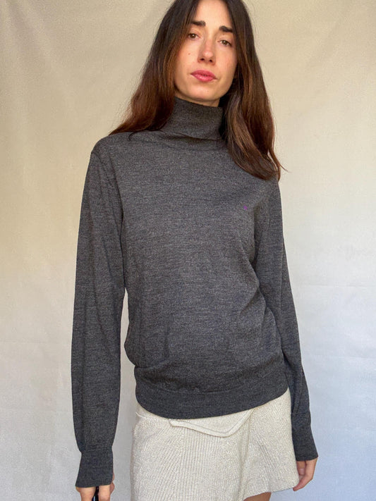 Charcoal Turtleneck Sweater With Ribbed Cuffs