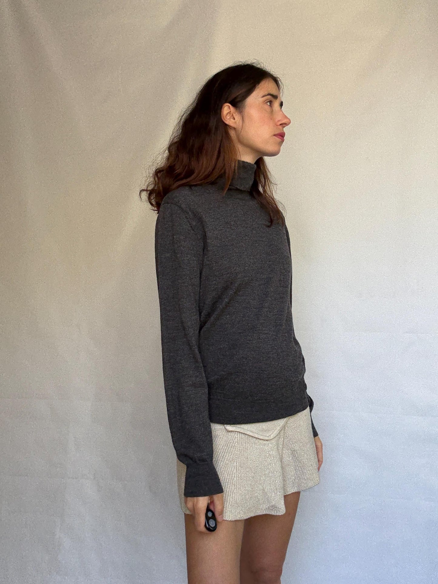 Purificación García charcoal turtleneck sweater, classic fit, ribbed cuffs and hem, minimalist chic, US M, office essential