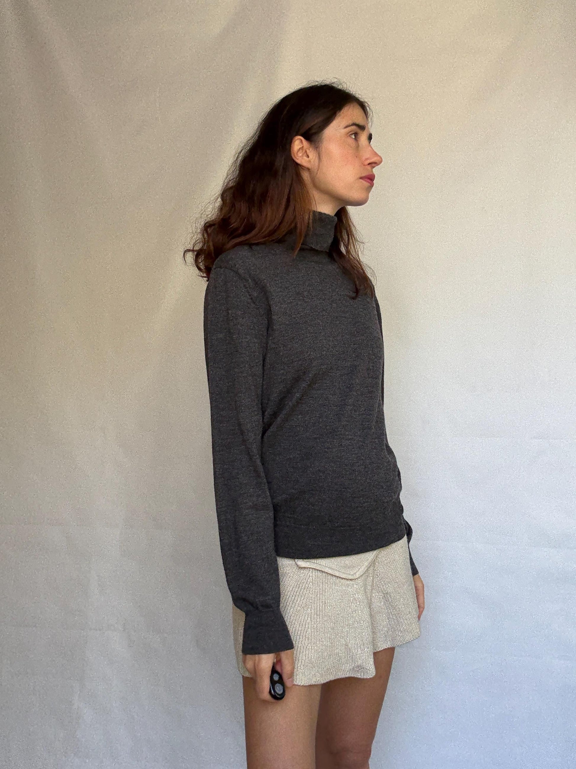 Charcoal Turtleneck Sweater With Ribbed Cuffs — additional view 6