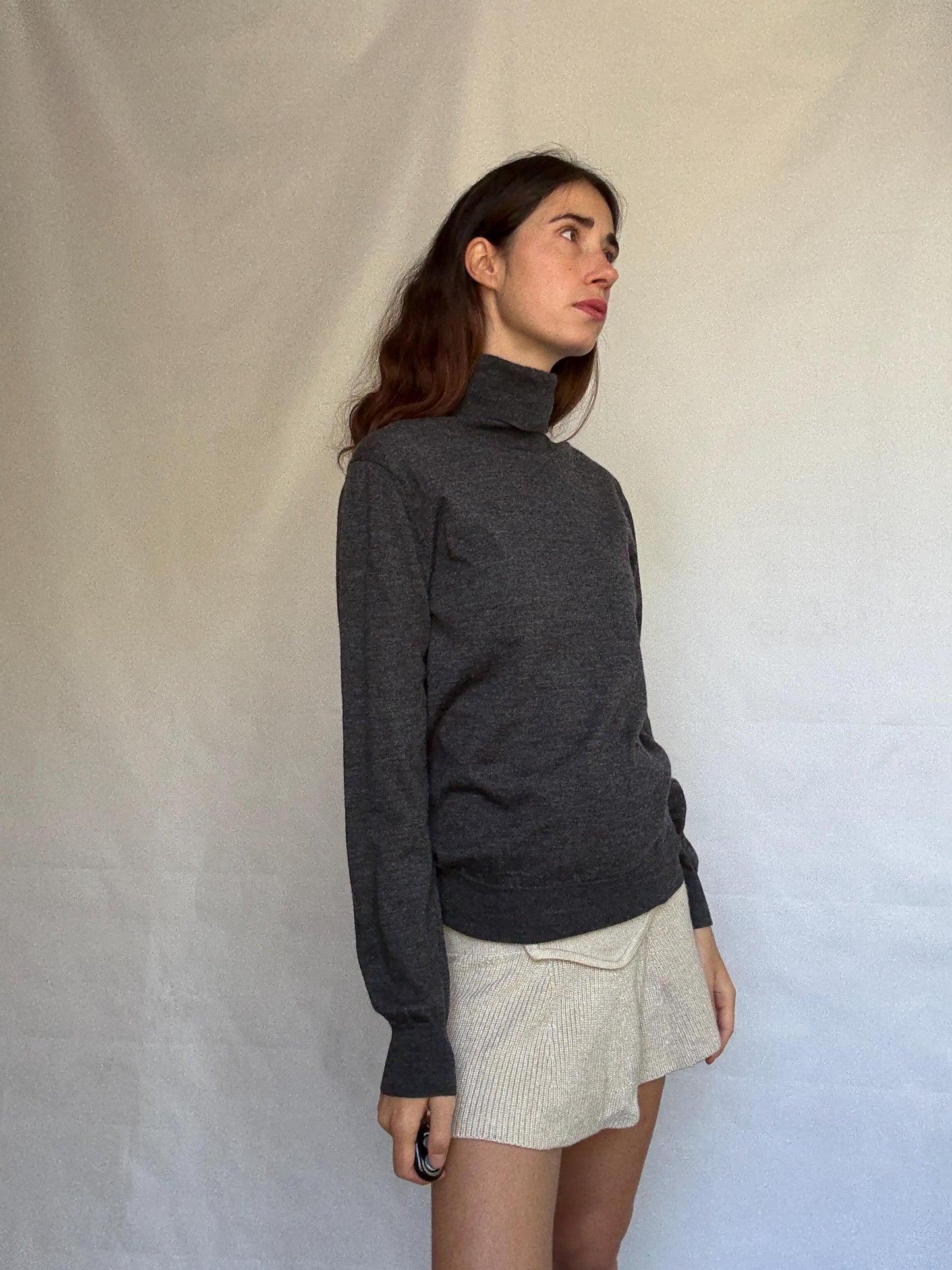 Purificación García charcoal turtleneck sweater, classic fit, ribbed cuffs and hem, minimalist chic, US M, office essential