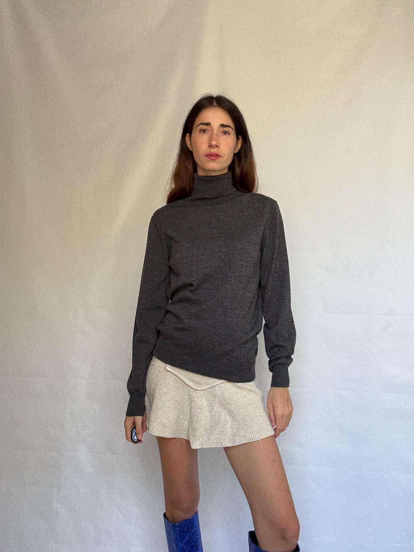 Purificación García charcoal turtleneck sweater, classic fit, ribbed cuffs and hem, minimalist chic, US M, office essential