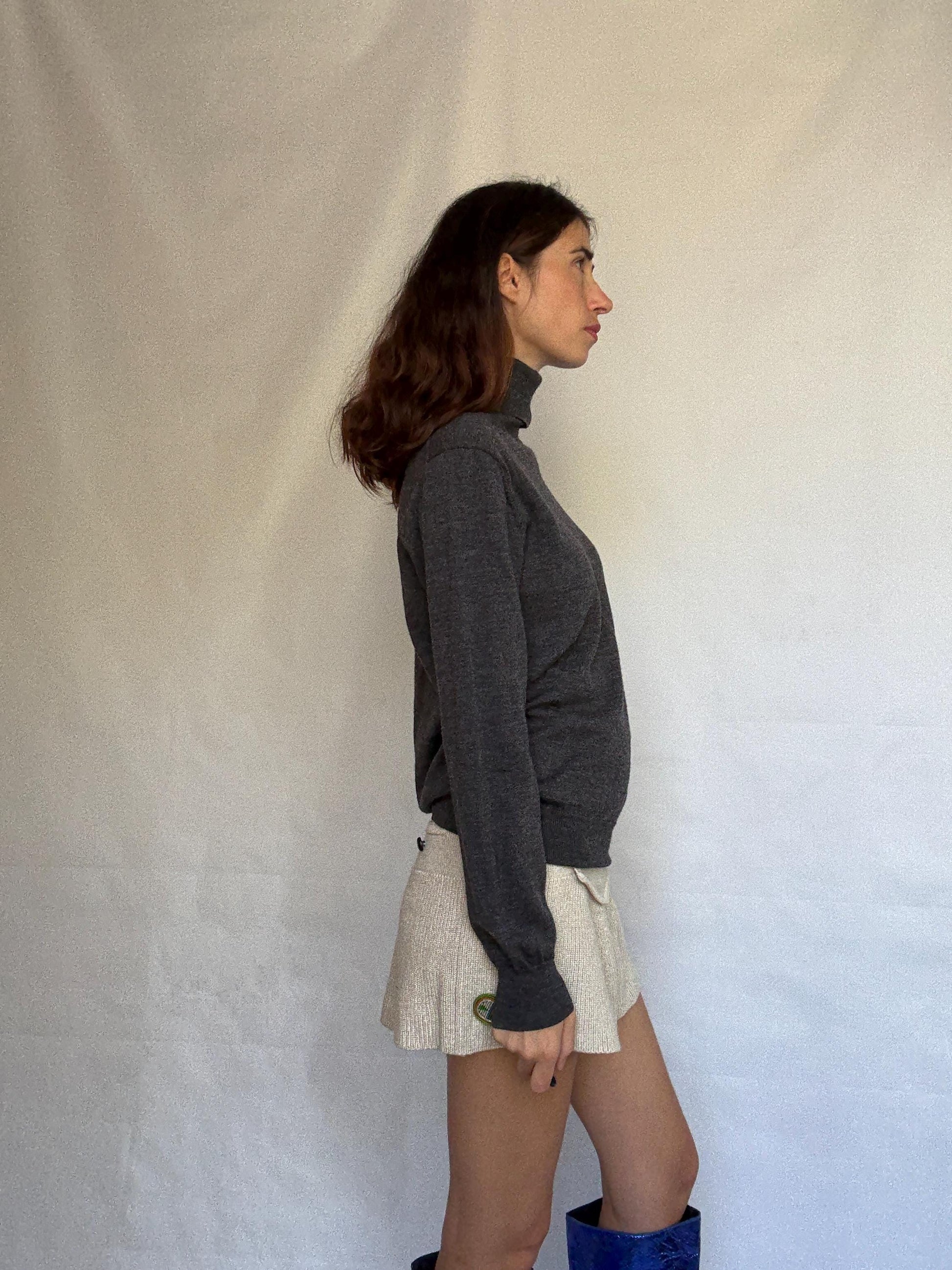 Purificación García charcoal turtleneck sweater, classic fit, ribbed cuffs and hem, minimalist chic, US M, office essential