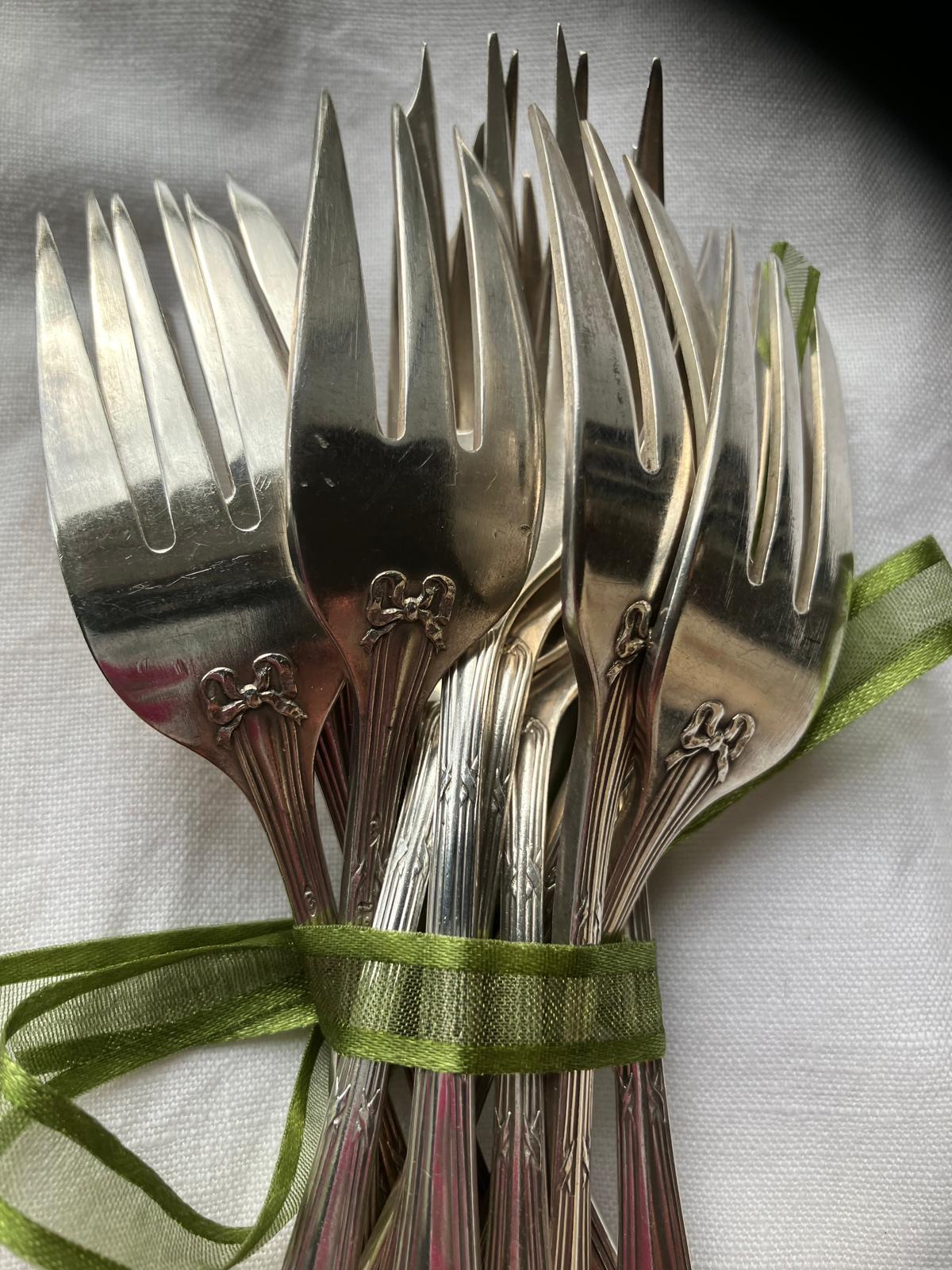 Antique French Silver-Plated Dessert Forks Set — back view