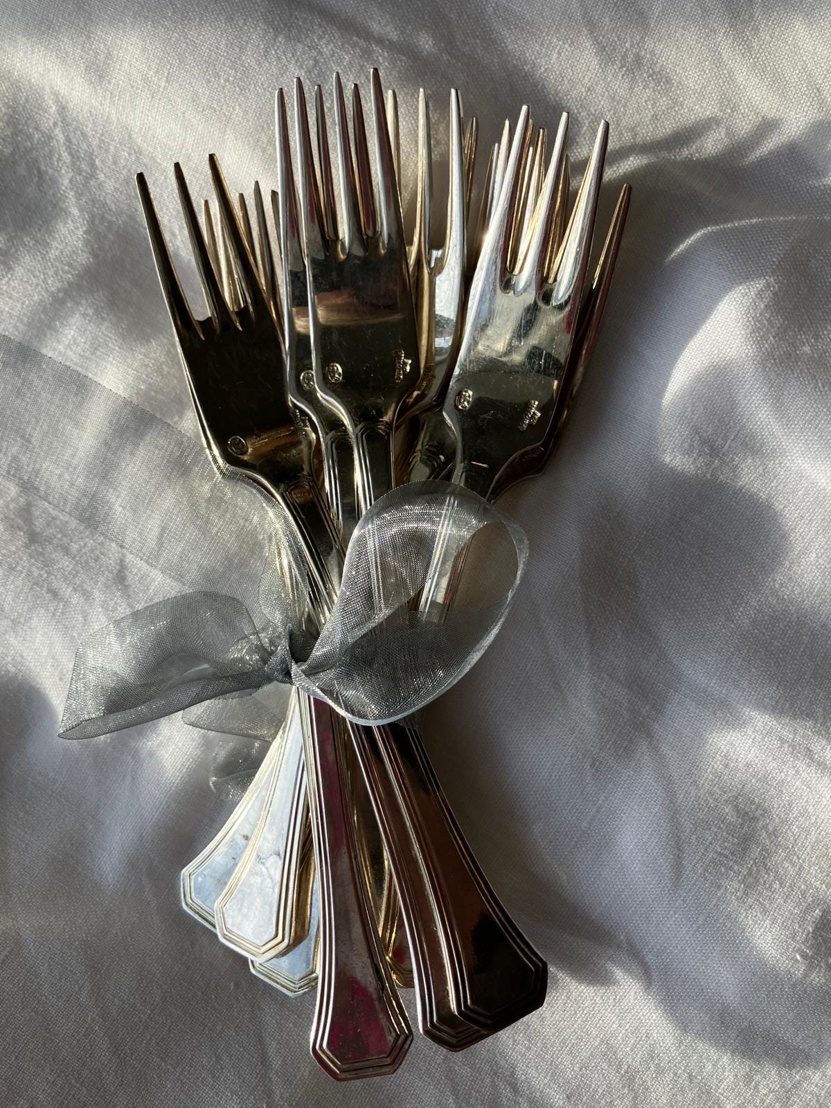 French Dessert Fork Set of 12 — fabric close-up